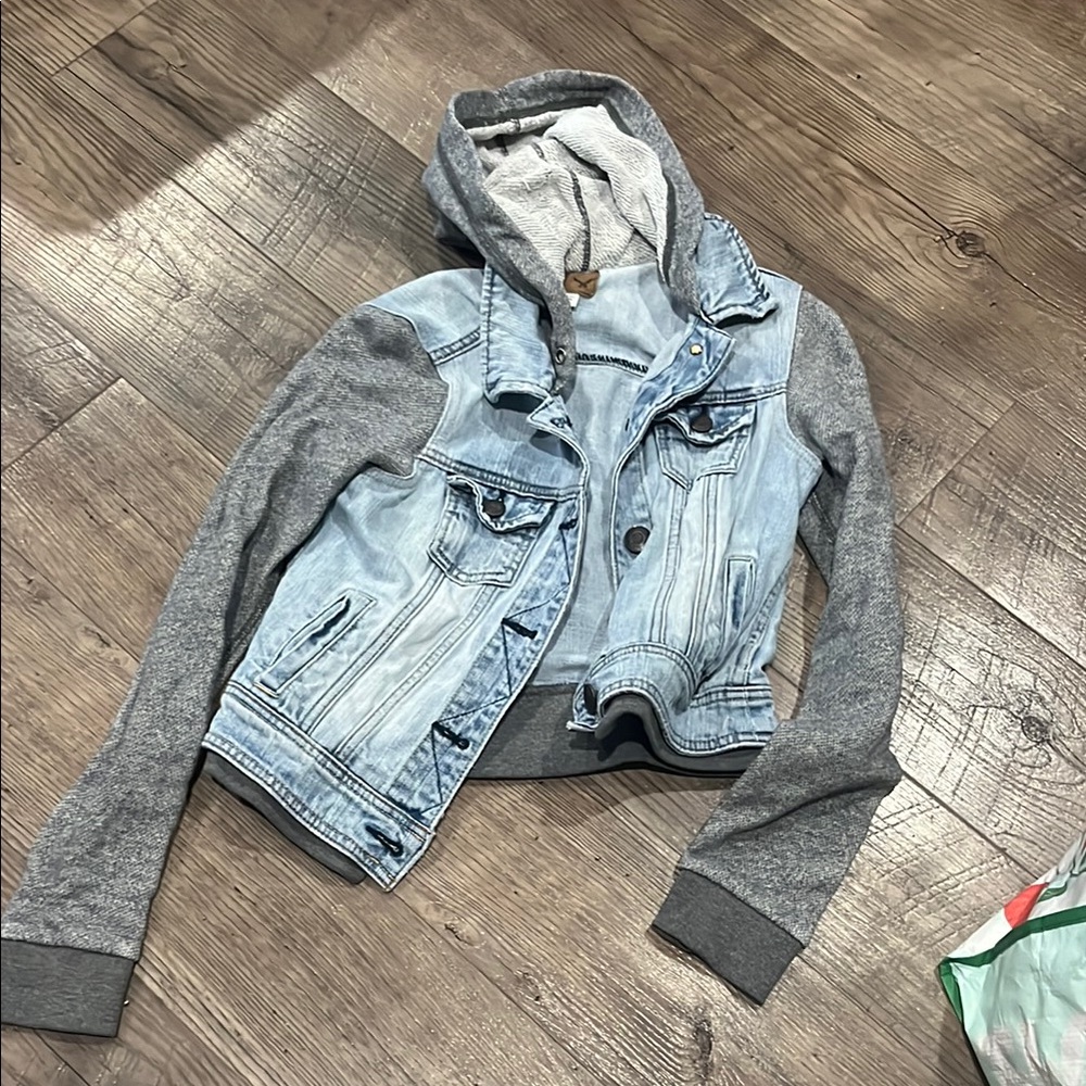 American Eagle Outfitters Denim and Gray Hooded Jacket